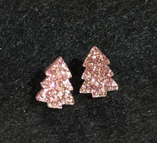 Load image into Gallery viewer, Pink Glitter Christmas Trees Stud Earrings

