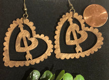 Load image into Gallery viewer, Heart with Arrow in Heart Wood Dangle Earrings

