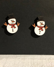 Load image into Gallery viewer, Snowman Wood Stud Earrings
