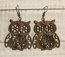 Load image into Gallery viewer, Owl Wood Dangle Earrings
