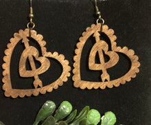 Load image into Gallery viewer, Heart with Arrow in Heart Wood Dangle Earrings

