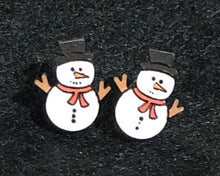 Load image into Gallery viewer, Snowman Wood Stud Earrings
