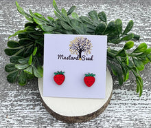 Load image into Gallery viewer, Strawberries Wood Stud Earrings
