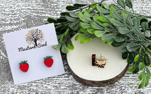 Load image into Gallery viewer, Strawberries Wood Stud Earrings
