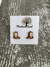 Load image into Gallery viewer, Cowboy Boots Wood Stud Earrings
