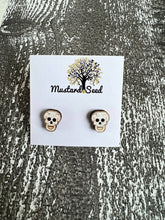 Load image into Gallery viewer, Skull Wood Stud Earrings
