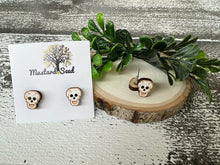 Load image into Gallery viewer, Skull Wood Stud Earrings
