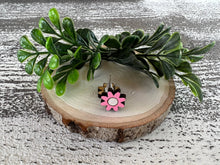Load image into Gallery viewer, Pink and White Flowers Wood Stud Earrings
