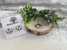 Load image into Gallery viewer, Raccoon Wood Stud Earrings
