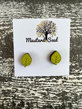 Load image into Gallery viewer, Green Leaves Wood Stud Earrings
