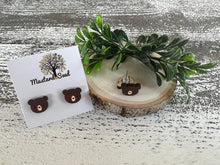 Load image into Gallery viewer, Bear Wood Stud Earrings
