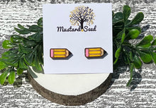 Load image into Gallery viewer, Pencil Wood Stud Earrings
